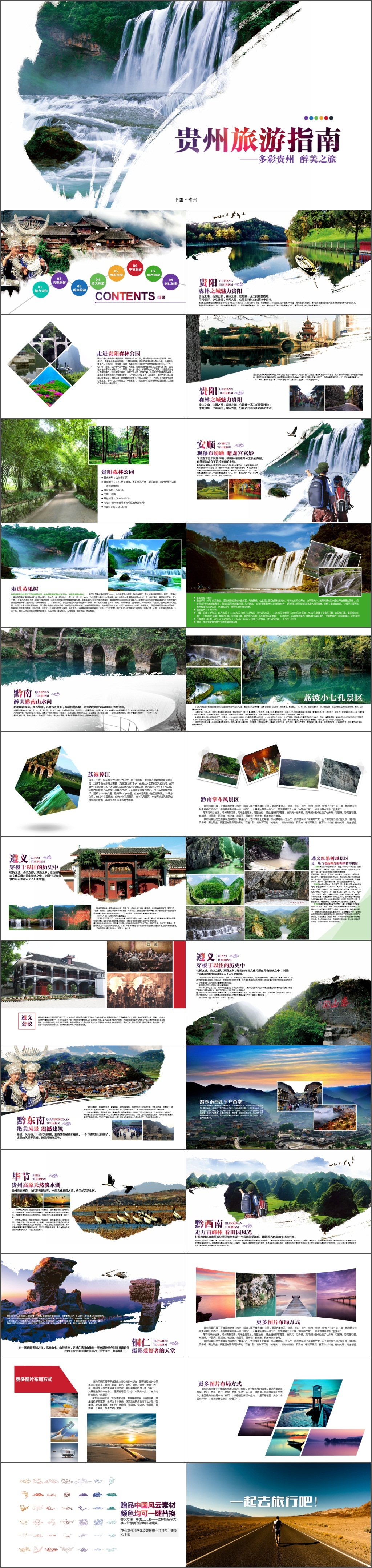 高端大气贵州旅游指南景点介绍电子相册PPT模板(98)