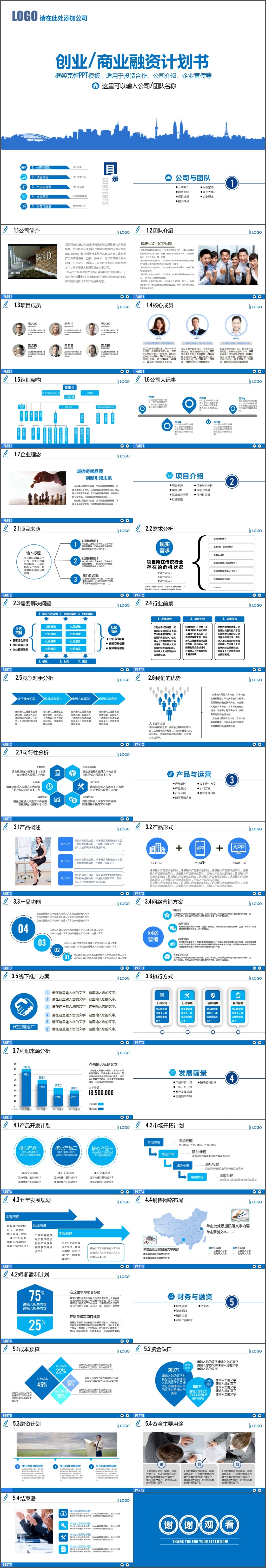 框架完整公司介绍投资合作商业融资计划书PPT模板(135)