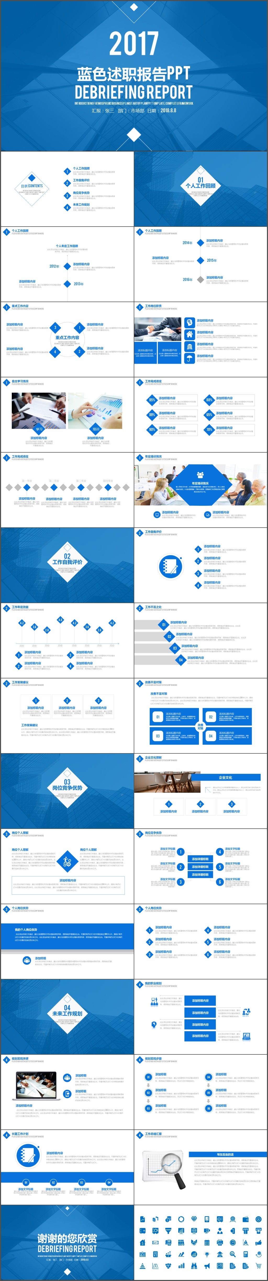 蓝色大气工作总结述职报告新年计划PPT模板(149)