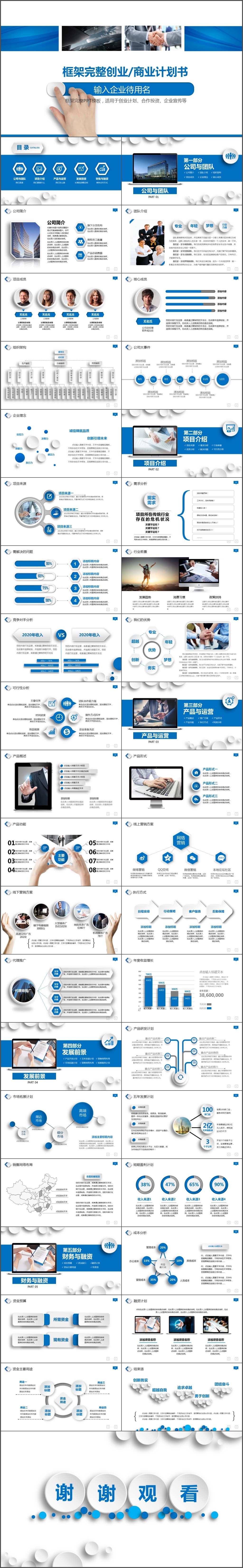 简洁大气框架完整公司介绍商业计划书产品介绍PPT模板(188)