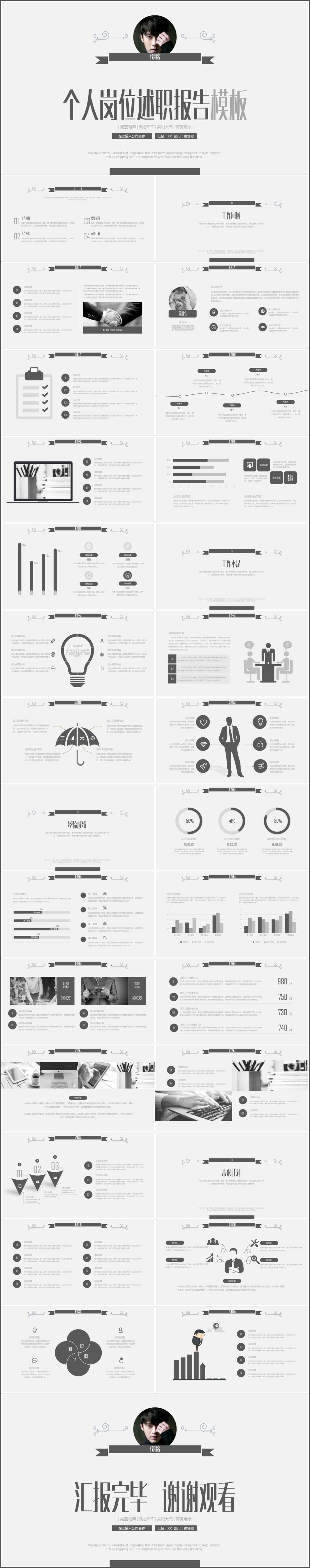 简洁大气个人岗位述职报告工作总结PPT模板(332)