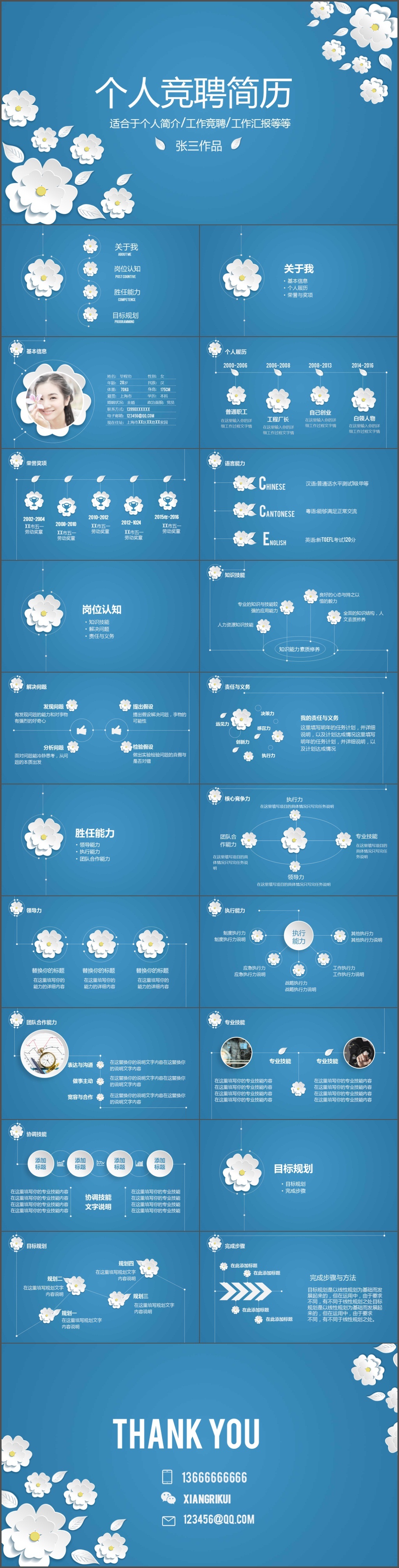 清新简洁个人简历求职竞聘自我介绍PPT模板(411)