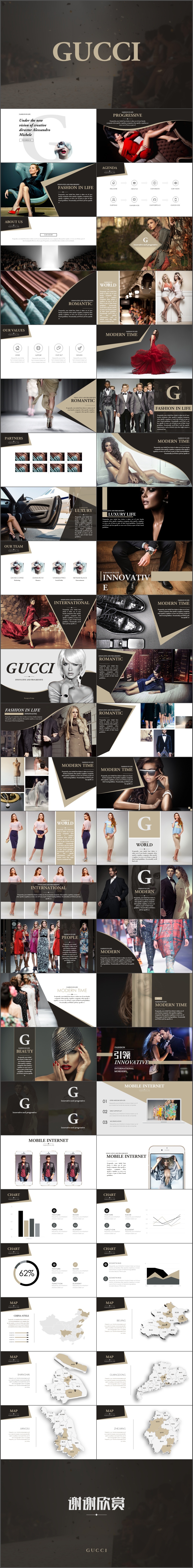 奢侈品牌高端时尚时装服装展示广告宣传PPT模板(443)