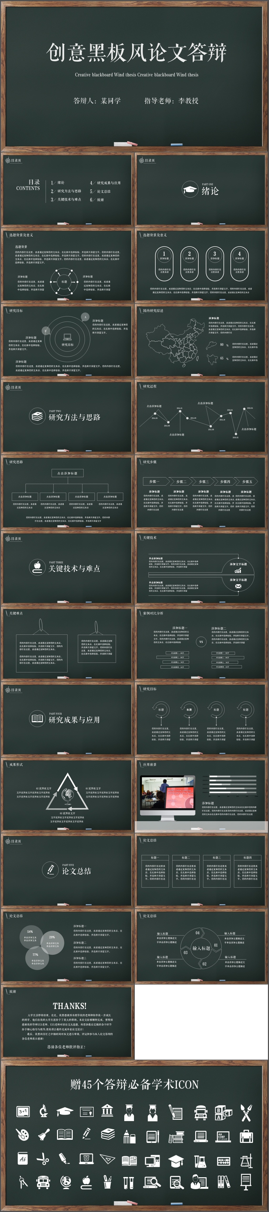 创意黑板风论文答辩毕业答辩学术报告PPT模板(993)