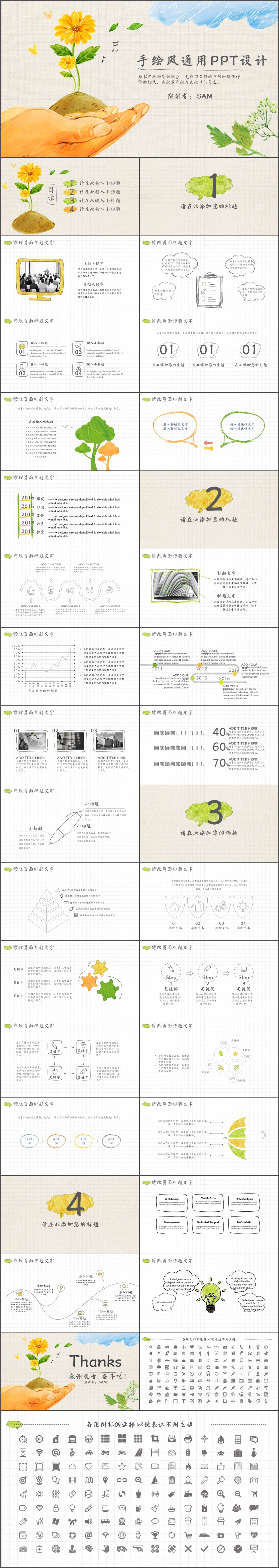 手绘风工作总结计划产品介绍PPT模板(1149)