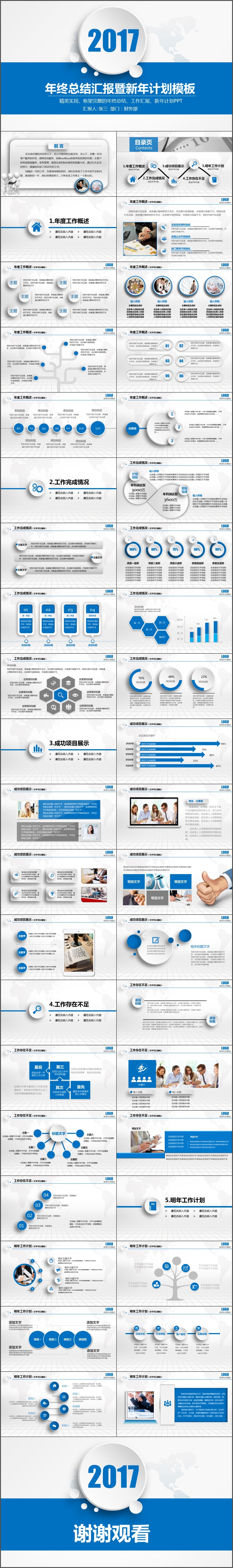 蓝色简约工作总结工作计划新年计划工作报告PPT模板(1246)