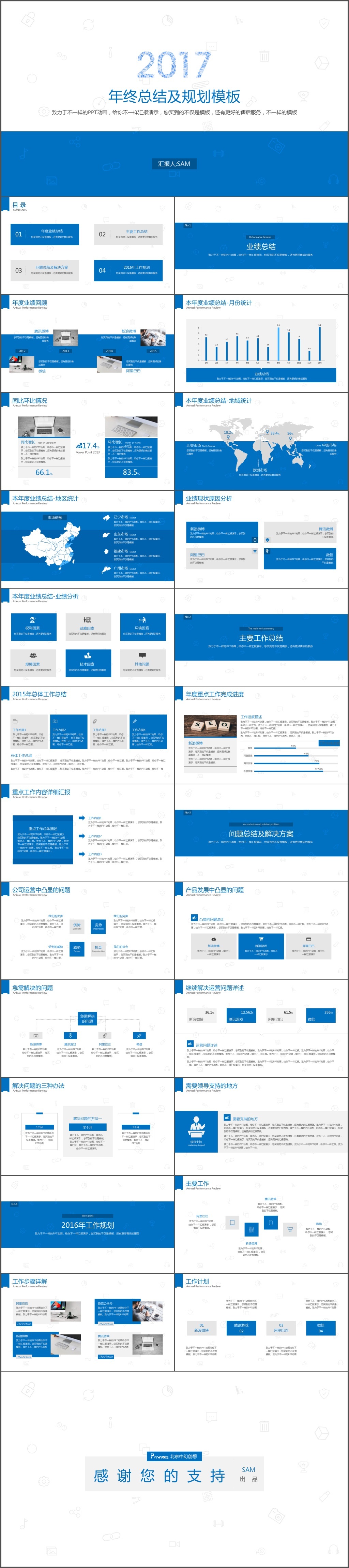 蓝色简约工作总结述职报告工作报告销售汇报PPT模板(1302)