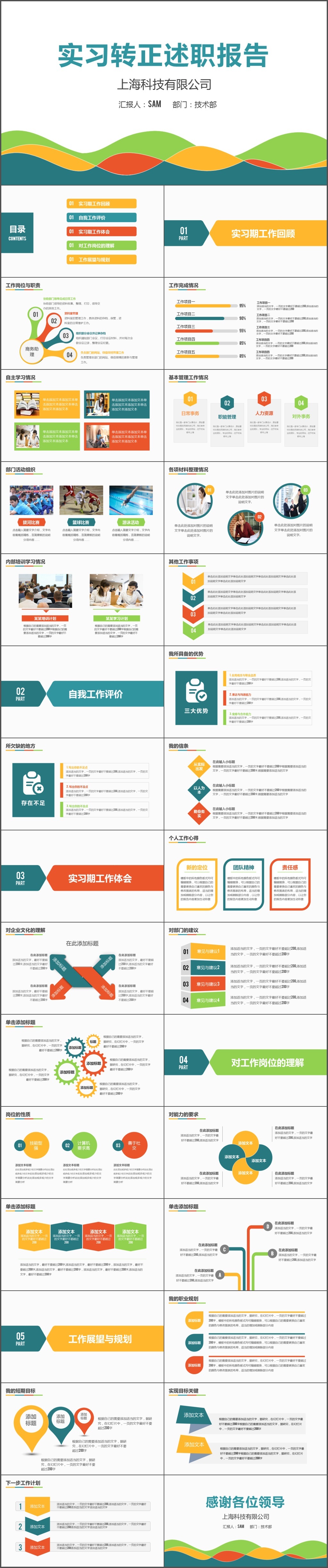 实习转正述职报告工作总结工作计划PPT模板(1300)