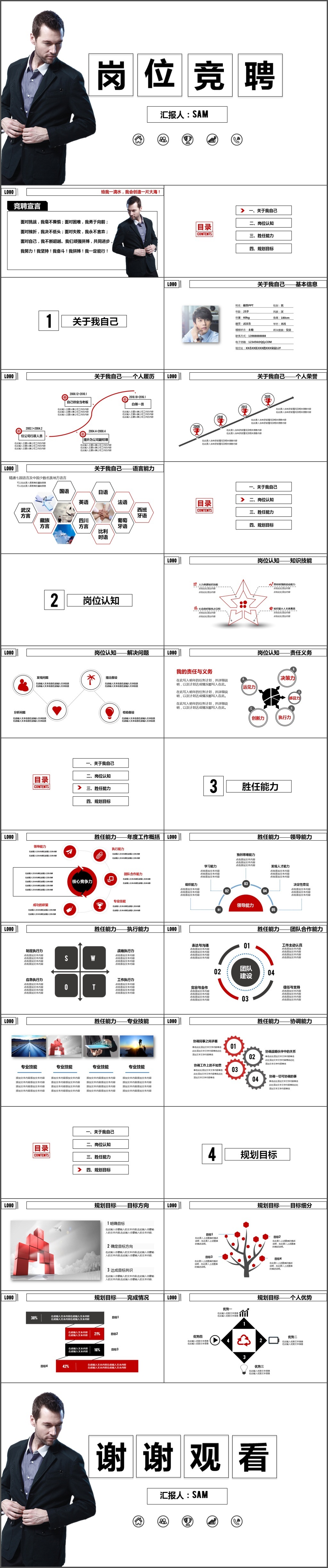 黑白简约自我介绍岗位竞聘个人求职求职信工作简历PPT模板(1511)