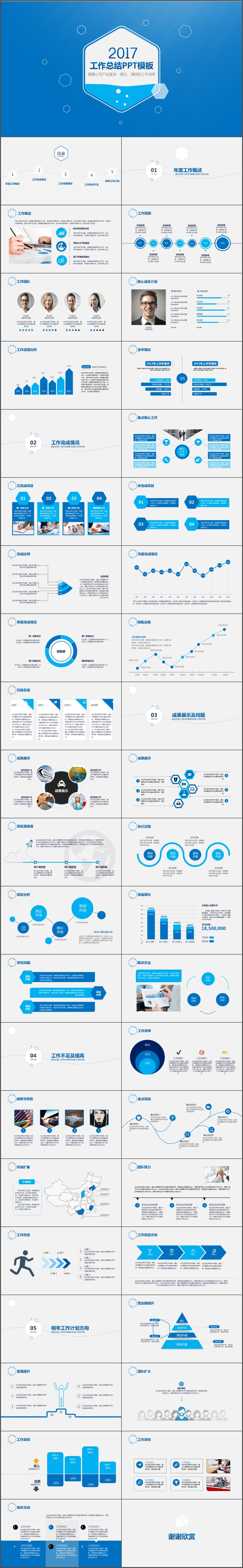 蓝色工作总结年终总结工作计划新年计划PPT模板(1584)